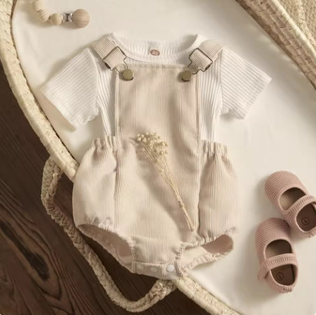 🧺 ナチュラルサロペット ロンパースセット